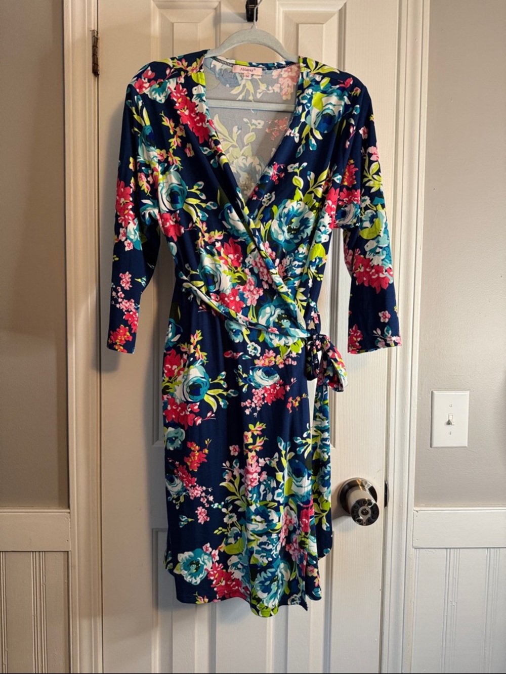 Navy Floral Wrap Midi Dress with Tie Waist (21)